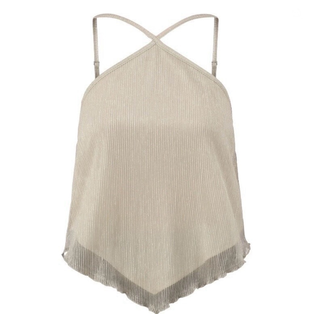 No Boundaries Criss Cross Halter Tank Large 12-14 New with Tags Almond Shimmer